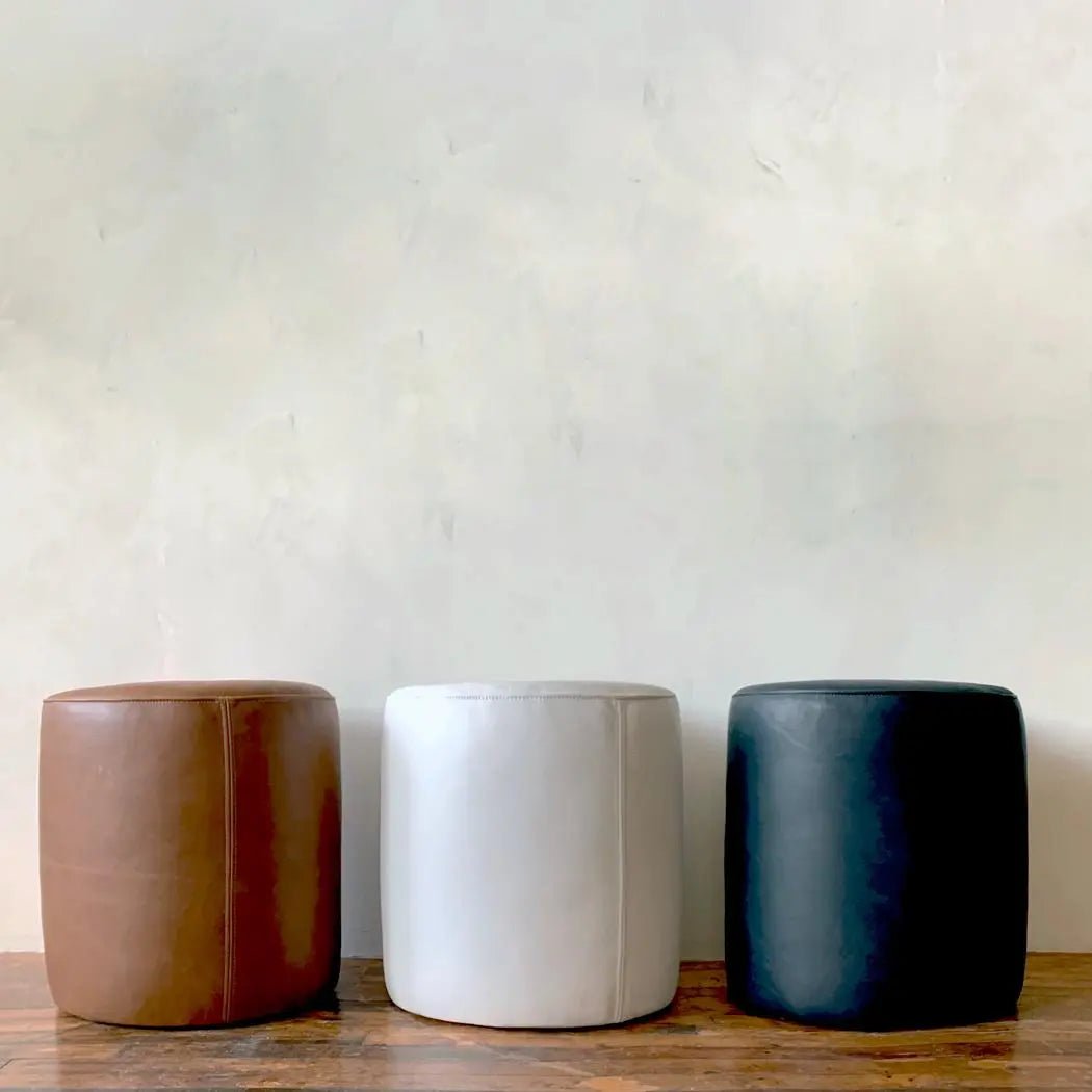 Ottoman | Classic Whiskey Brown Leather Foot Stool - Handcrafted Full-Grain Leather Pouf