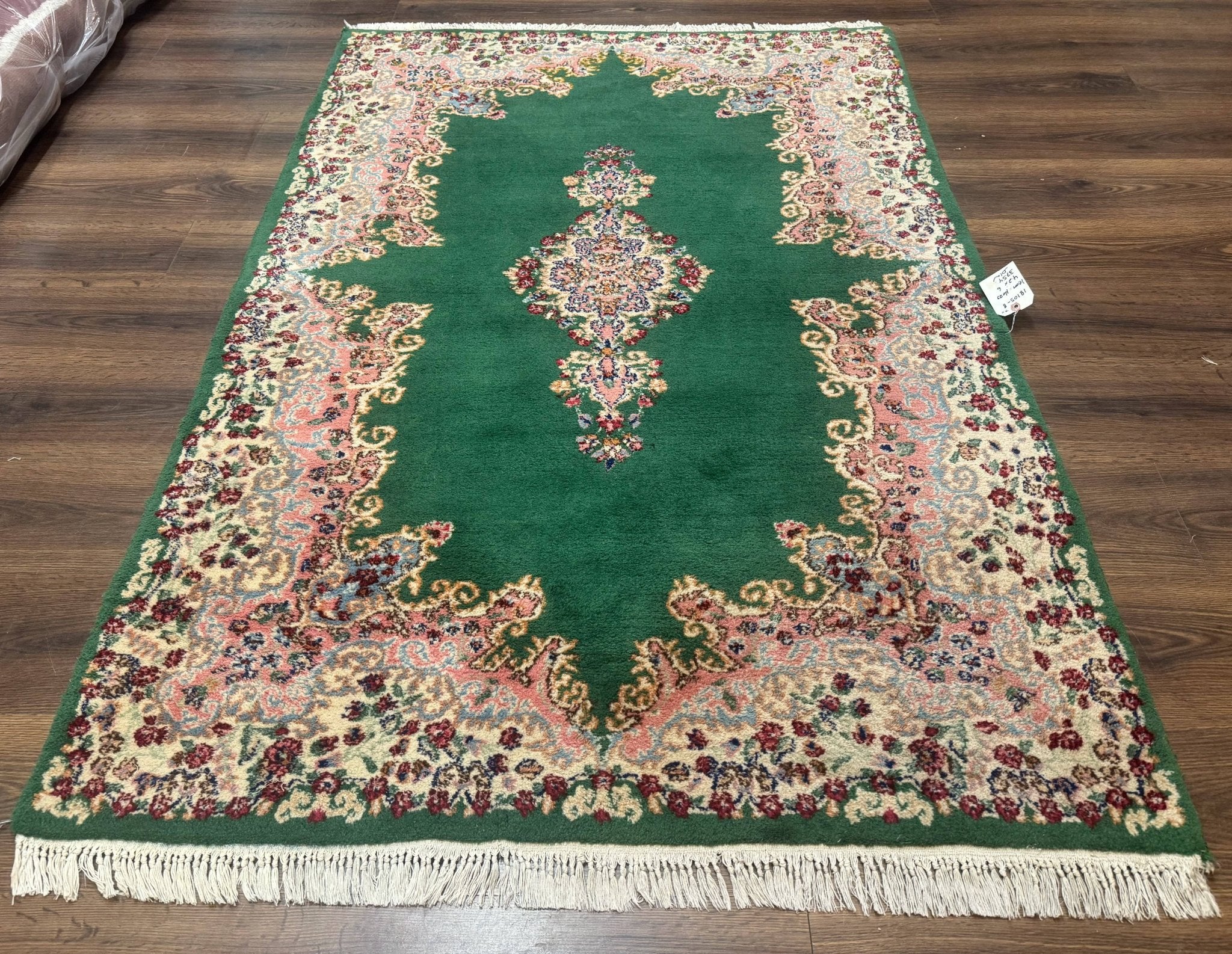 Green Persian Kerman Rug 4x6, Semi Open Field, Green & Cream, Vintage - Jewel RugsShopify CollectiveHUNTEDFOX - Green Persian Kerman Rug 4x6, Semi Open Field, Green & Cream, Vintage