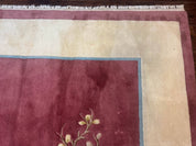 Indo Chinese Art Deco Rug 9x12, Pink and Ivory, Open Filed, Floral, Wool - Jewel RugsShopify CollectiveHUNTEDFOX - Indo Chinese Art Deco Rug 9x12, Pink and Ivory, Open Filed, Floral, Wool