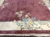 Indo Chinese Art Deco Rug 9x12, Pink and Ivory, Open Filed, Floral, Wool - Jewel RugsShopify CollectiveHUNTEDFOX - Indo Chinese Art Deco Rug 9x12, Pink and Ivory, Open Filed, Floral, Wool