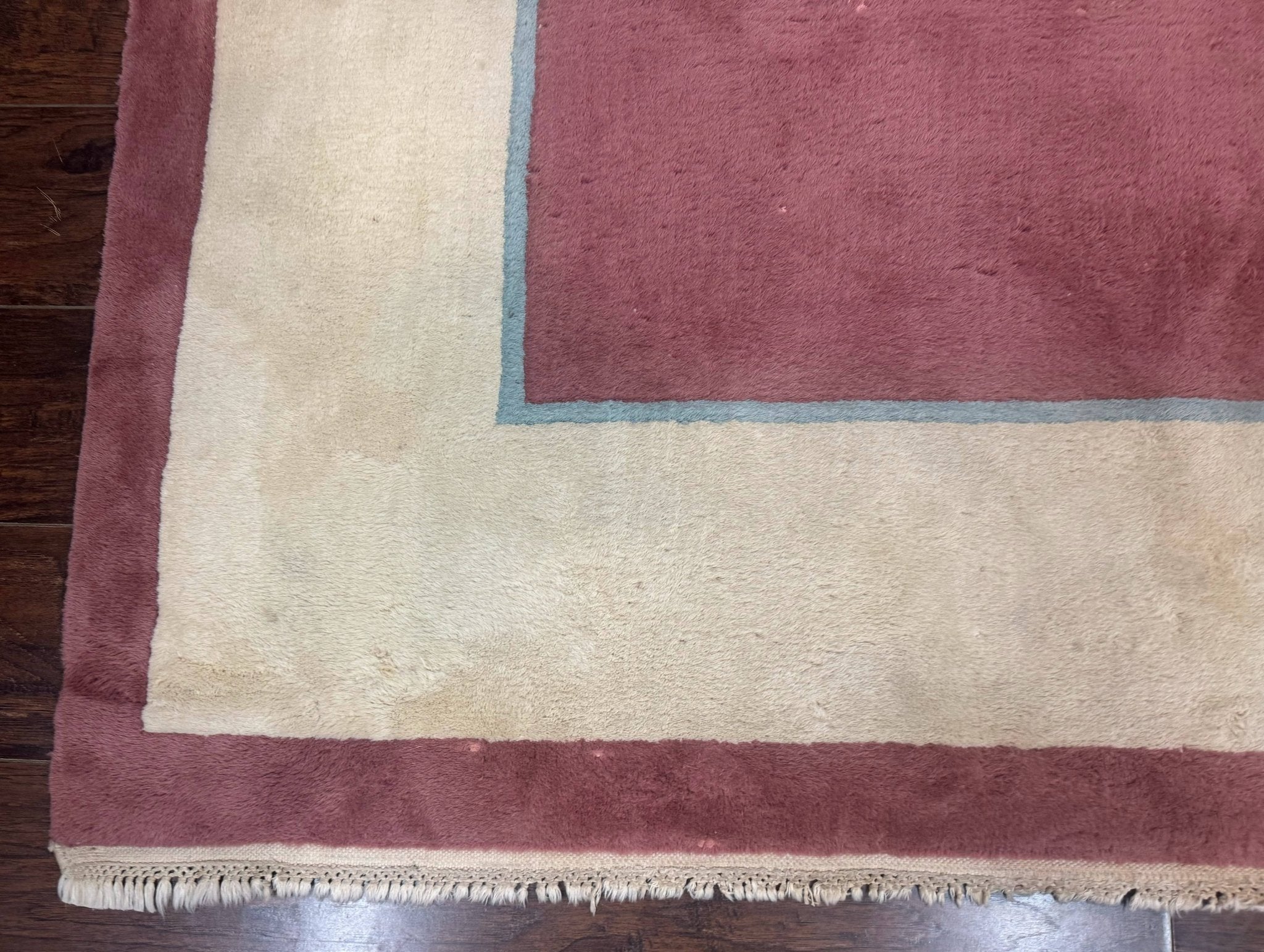 Indo Chinese Art Deco Rug 9x12, Pink and Ivory, Open Filed, Floral, Wool - Jewel RugsShopify CollectiveHUNTEDFOX - Indo Chinese Art Deco Rug 9x12, Pink and Ivory, Open Filed, Floral, Wool