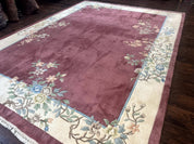 Indo Chinese Art Deco Rug 9x12, Pink and Ivory, Open Filed, Floral, Wool - Jewel RugsShopify CollectiveHUNTEDFOX - Indo Chinese Art Deco Rug 9x12, Pink and Ivory, Open Filed, Floral, Wool