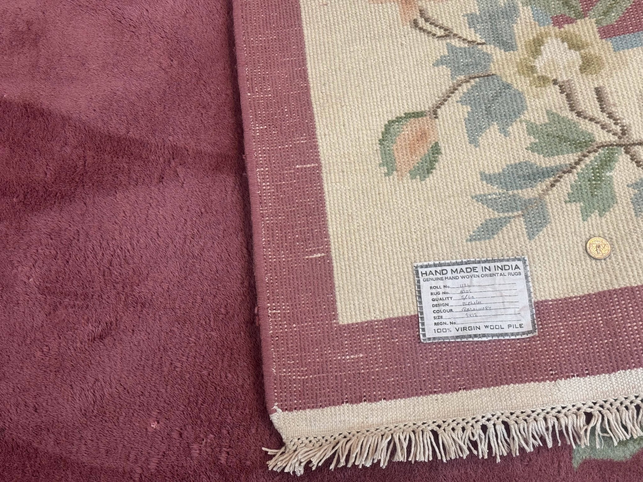 Indo Chinese Art Deco Rug 9x12, Pink and Ivory, Open Filed, Floral, Wool - Jewel RugsShopify CollectiveHUNTEDFOX - Indo Chinese Art Deco Rug 9x12, Pink and Ivory, Open Filed, Floral, Wool