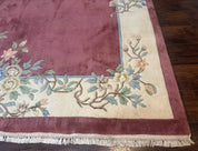 Indo Chinese Art Deco Rug 9x12, Pink and Ivory, Open Filed, Floral, Wool - Jewel RugsShopify CollectiveHUNTEDFOX - Indo Chinese Art Deco Rug 9x12, Pink and Ivory, Open Filed, Floral, Wool