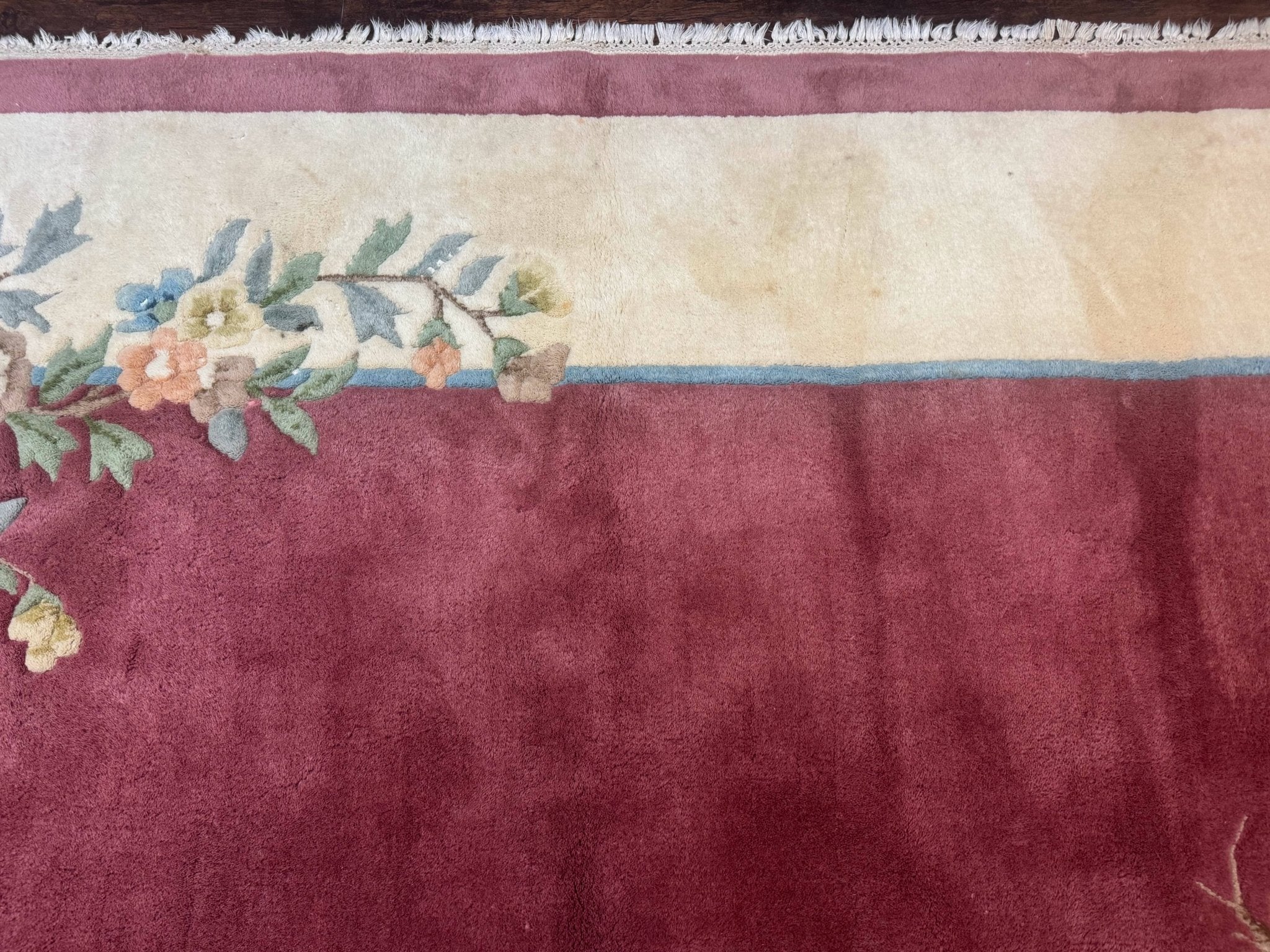 Indo Chinese Art Deco Rug 9x12, Pink and Ivory, Open Filed, Floral, Wool - Jewel RugsShopify CollectiveHUNTEDFOX - Indo Chinese Art Deco Rug 9x12, Pink and Ivory, Open Filed, Floral, Wool