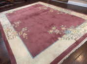 Indo Chinese Art Deco Rug 9x12, Pink and Ivory, Open Filed, Floral, Wool - Jewel RugsShopify CollectiveHUNTEDFOX - Indo Chinese Art Deco Rug 9x12, Pink and Ivory, Open Filed, Floral, Wool