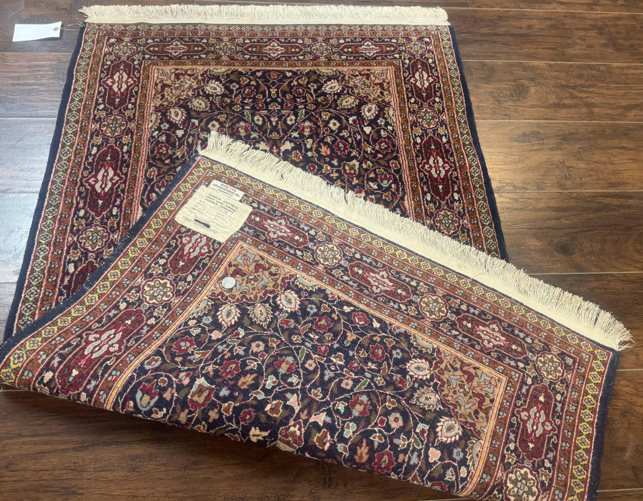 Indo Kashmiri Rug 3x5, Navy Blue, Very Fine 400 KPSI, Pair B - Jewel RugsShopify CollectiveHUNTEDFOX - Indo Kashmiri Rug 3x5, Navy Blue, Very Fine 400 KPSI, Pair B