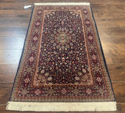 Indo Kashmiri Rug 3x5, Navy Blue, Very Fine 400 KPSI, Pair B - Jewel RugsShopify CollectiveHUNTEDFOX - Indo Kashmiri Rug 3x5, Navy Blue, Very Fine 400 KPSI, Pair B