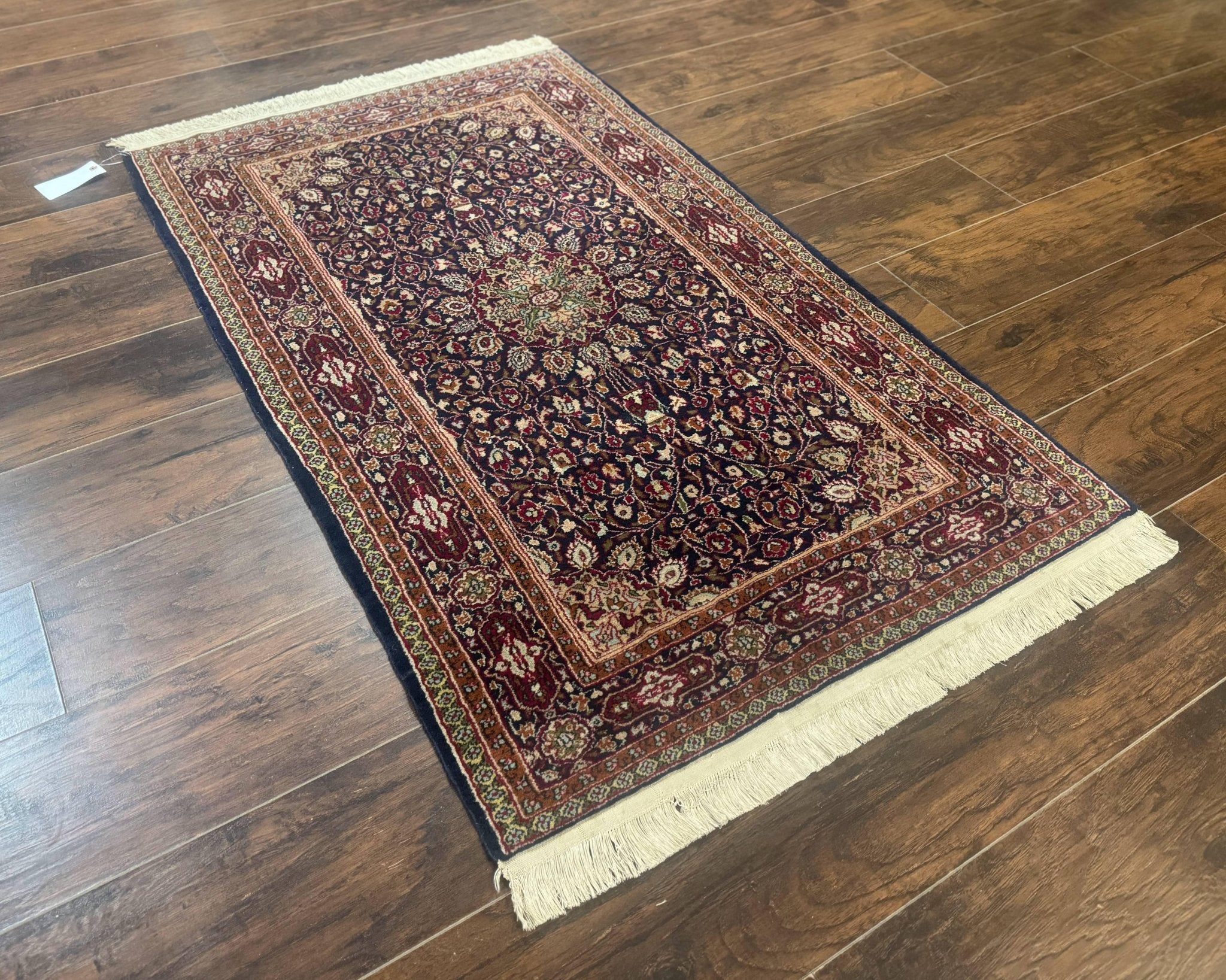 Indo Kashmiri Rug 3x5, Navy Blue, Very Fine 400 KPSI, Pair B - Jewel RugsShopify CollectiveHUNTEDFOX - Indo Kashmiri Rug 3x5, Navy Blue, Very Fine 400 KPSI, Pair B