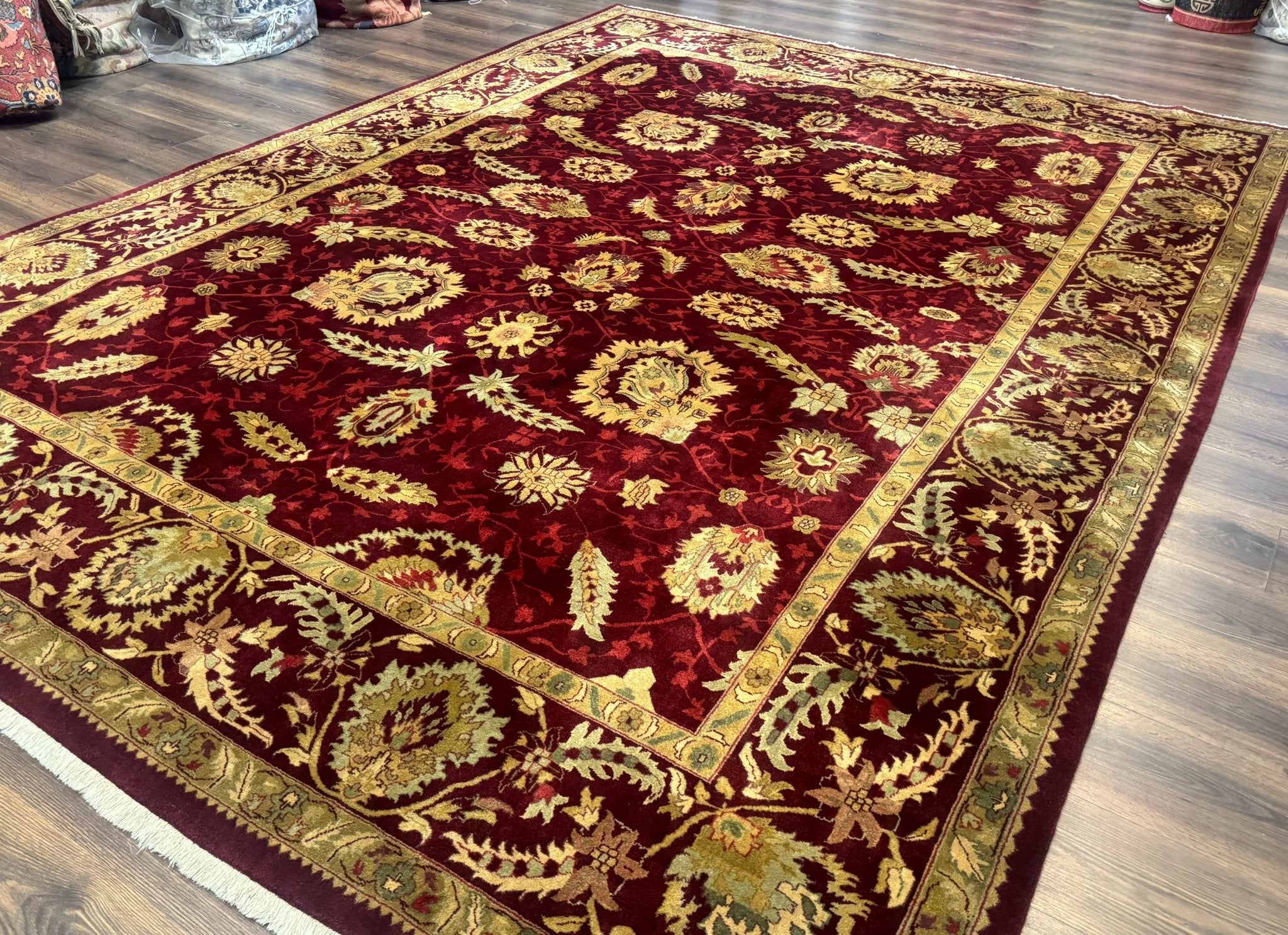 Indo Mahal Rug 9x12, Allover Pattern, Dark Red, Traditional Wool Area Rug - Jewel RugsShopify CollectiveHUNTEDFOX - Indo Mahal Rug 9x12, Allover Pattern, Dark Red, Traditional Wool Area Rug