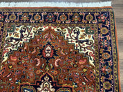 Indo Persian Heriz Rug 4x6, Rust Red Navy Blue and Cream - Jewel RugsShopify CollectiveHUNTEDFOX - Indo Persian Heriz Rug 4x6, Rust Red Navy Blue and Cream