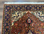 Indo Persian Heriz Rug 4x6, Rust Red Navy Blue and Cream - Jewel RugsShopify CollectiveHUNTEDFOX - Indo Persian Heriz Rug 4x6, Rust Red Navy Blue and Cream