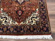 Indo Persian Heriz Rug 4x6, Rust Red Navy Blue and Cream - Jewel RugsShopify CollectiveHUNTEDFOX - Indo Persian Heriz Rug 4x6, Rust Red Navy Blue and Cream