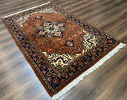 Indo Persian Heriz Rug 4x6, Rust Red Navy Blue and Cream - Jewel RugsShopify CollectiveHUNTEDFOX - Indo Persian Heriz Rug 4x6, Rust Red Navy Blue and Cream