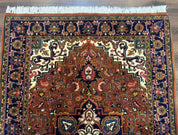 Indo Persian Heriz Rug 4x6, Rust Red Navy Blue and Cream - Jewel RugsShopify CollectiveHUNTEDFOX - Indo Persian Heriz Rug 4x6, Rust Red Navy Blue and Cream