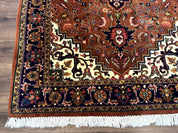 Indo Persian Heriz Rug 4x6, Rust Red Navy Blue and Cream - Jewel RugsShopify CollectiveHUNTEDFOX - Indo Persian Heriz Rug 4x6, Rust Red Navy Blue and Cream