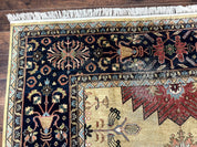 Indo Persian Heriz Rug 8x12, Camel Hair Tan and Navy Blue, Decorative - Jewel RugsShopify CollectiveHUNTEDFOX - Indo Persian Heriz Rug 8x12, Camel Hair Tan and Navy Blue, Decorative