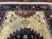 Indo Persian Heriz Rug 8x12, Camel Hair Tan and Navy Blue, Decorative - Jewel RugsShopify CollectiveHUNTEDFOX - Indo Persian Heriz Rug 8x12, Camel Hair Tan and Navy Blue, Decorative