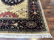 Indo Persian Heriz Rug 8x12, Camel Hair Tan and Navy Blue, Decorative - Jewel RugsShopify CollectiveHUNTEDFOX - Indo Persian Heriz Rug 8x12, Camel Hair Tan and Navy Blue, Decorative