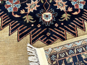 Indo Persian Heriz Rug 8x12, Camel Hair Tan and Navy Blue, Decorative - Jewel RugsShopify CollectiveHUNTEDFOX - Indo Persian Heriz Rug 8x12, Camel Hair Tan and Navy Blue, Decorative