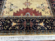 Indo Persian Heriz Rug 8x12, Camel Hair Tan and Navy Blue, Decorative - Jewel RugsShopify CollectiveHUNTEDFOX - Indo Persian Heriz Rug 8x12, Camel Hair Tan and Navy Blue, Decorative