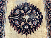 Indo Persian Heriz Rug 8x12, Camel Hair Tan and Navy Blue, Decorative - Jewel RugsShopify CollectiveHUNTEDFOX - Indo Persian Heriz Rug 8x12, Camel Hair Tan and Navy Blue, Decorative