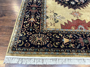 Indo Persian Heriz Rug 8x12, Camel Hair Tan and Navy Blue, Decorative - Jewel RugsShopify CollectiveHUNTEDFOX - Indo Persian Heriz Rug 8x12, Camel Hair Tan and Navy Blue, Decorative