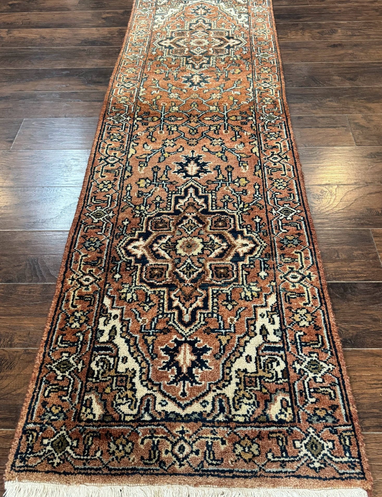 Indo Persian Heriz Runner Rug 2.6 x 8, Rust Color, Vintage - Jewel RugsShopify CollectiveHUNTEDFOX - Indo Persian Heriz Runner Rug 2.6 x 8, Rust Color, Vintage