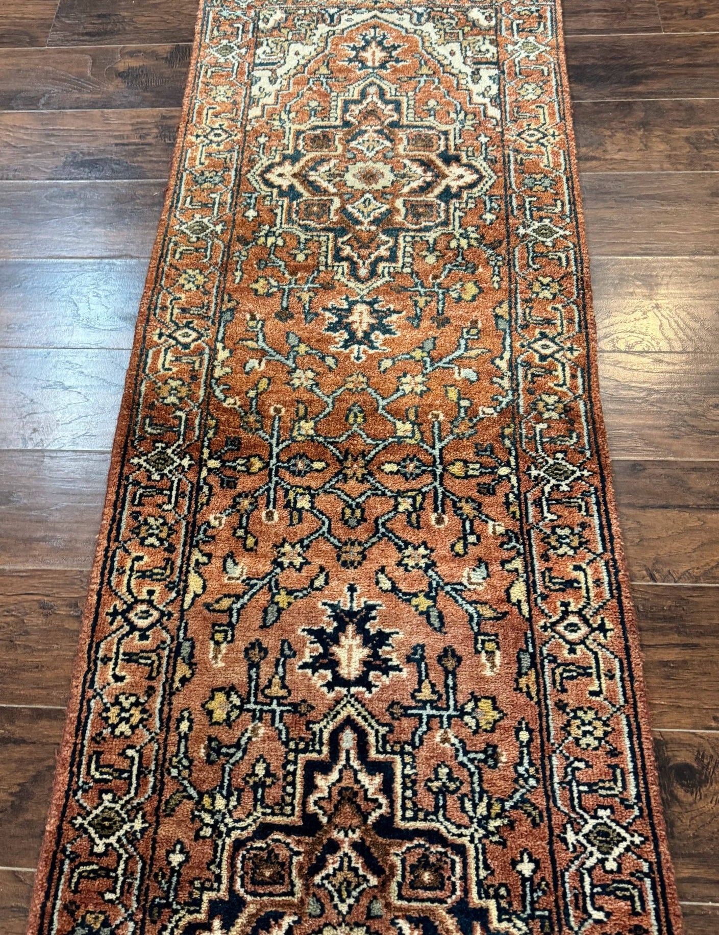 Indo Persian Heriz Runner Rug 2.6 x 8, Rust Color, Vintage - Jewel RugsShopify CollectiveHUNTEDFOX - Indo Persian Heriz Runner Rug 2.6 x 8, Rust Color, Vintage