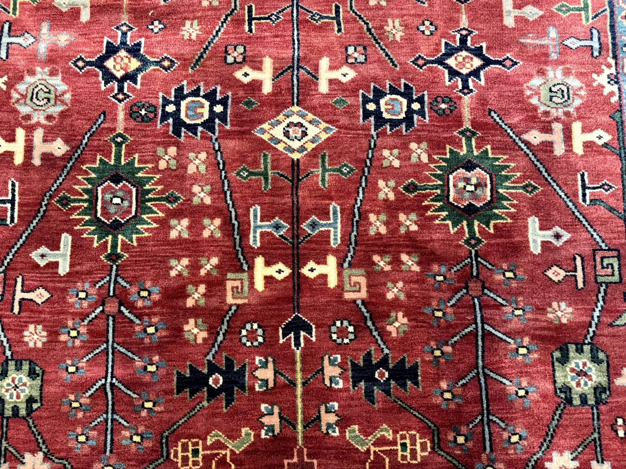 Indo Persian Heriz Serapi Rug 6x8, Rust Red and Navy Blue, Allover Pattern - Jewel RugsShopify CollectiveHUNTEDFOX - Indo Persian Heriz Serapi Rug 6x8, Rust Red and Navy Blue, Allover Pattern