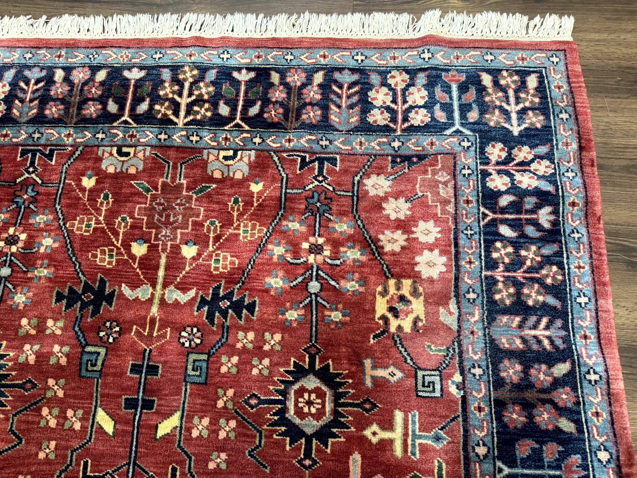 Indo Persian Heriz Serapi Rug 6x8, Rust Red and Navy Blue, Allover Pattern - Jewel RugsShopify CollectiveHUNTEDFOX - Indo Persian Heriz Serapi Rug 6x8, Rust Red and Navy Blue, Allover Pattern