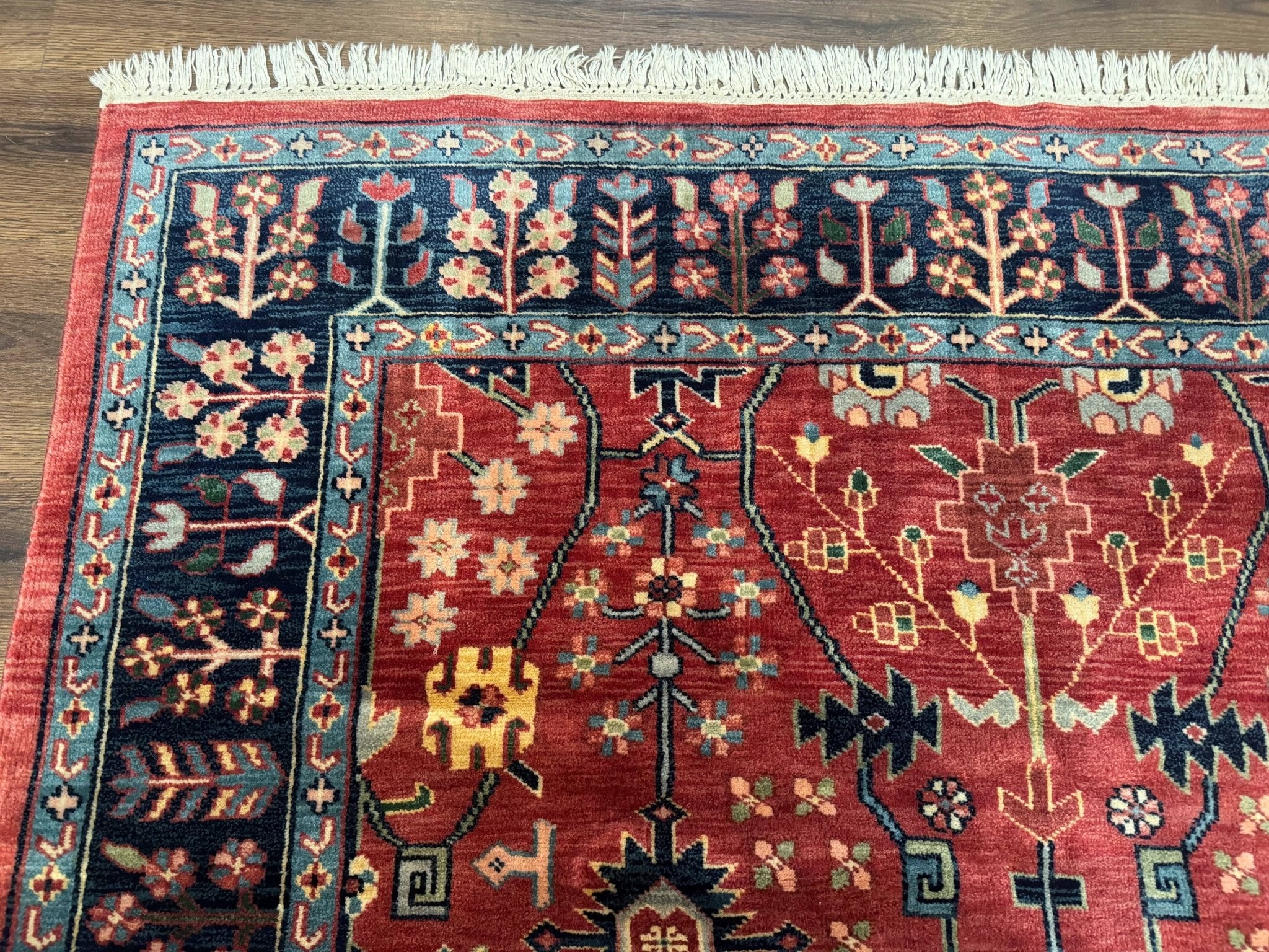 Indo Persian Heriz Serapi Rug 6x8, Rust Red and Navy Blue, Allover Pattern - Jewel RugsShopify CollectiveHUNTEDFOX - Indo Persian Heriz Serapi Rug 6x8, Rust Red and Navy Blue, Allover Pattern