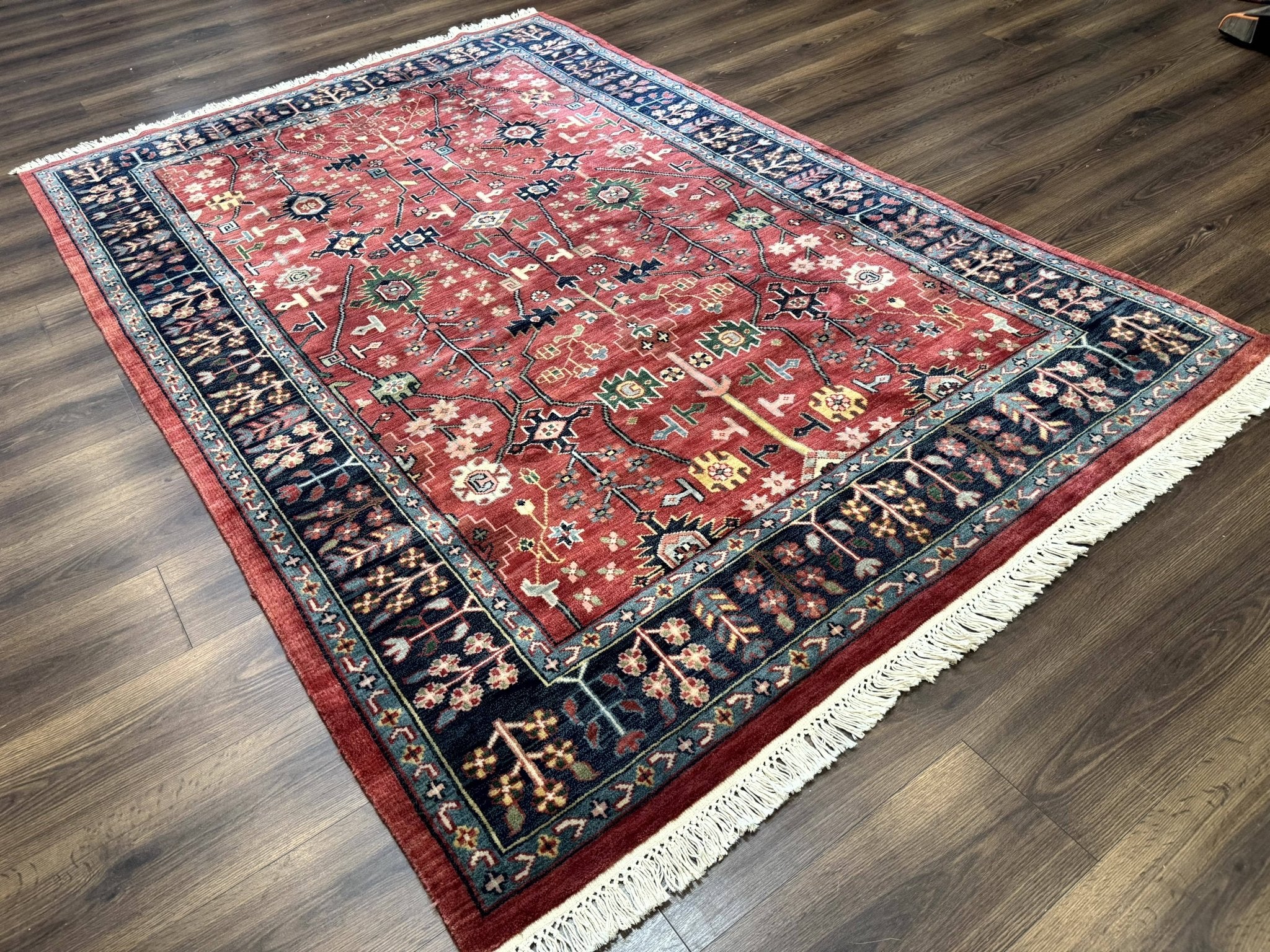 Indo Persian Heriz Serapi Rug 6x8, Rust Red and Navy Blue, Allover Pattern - Jewel RugsShopify CollectiveHUNTEDFOX - Indo Persian Heriz Serapi Rug 6x8, Rust Red and Navy Blue, Allover Pattern