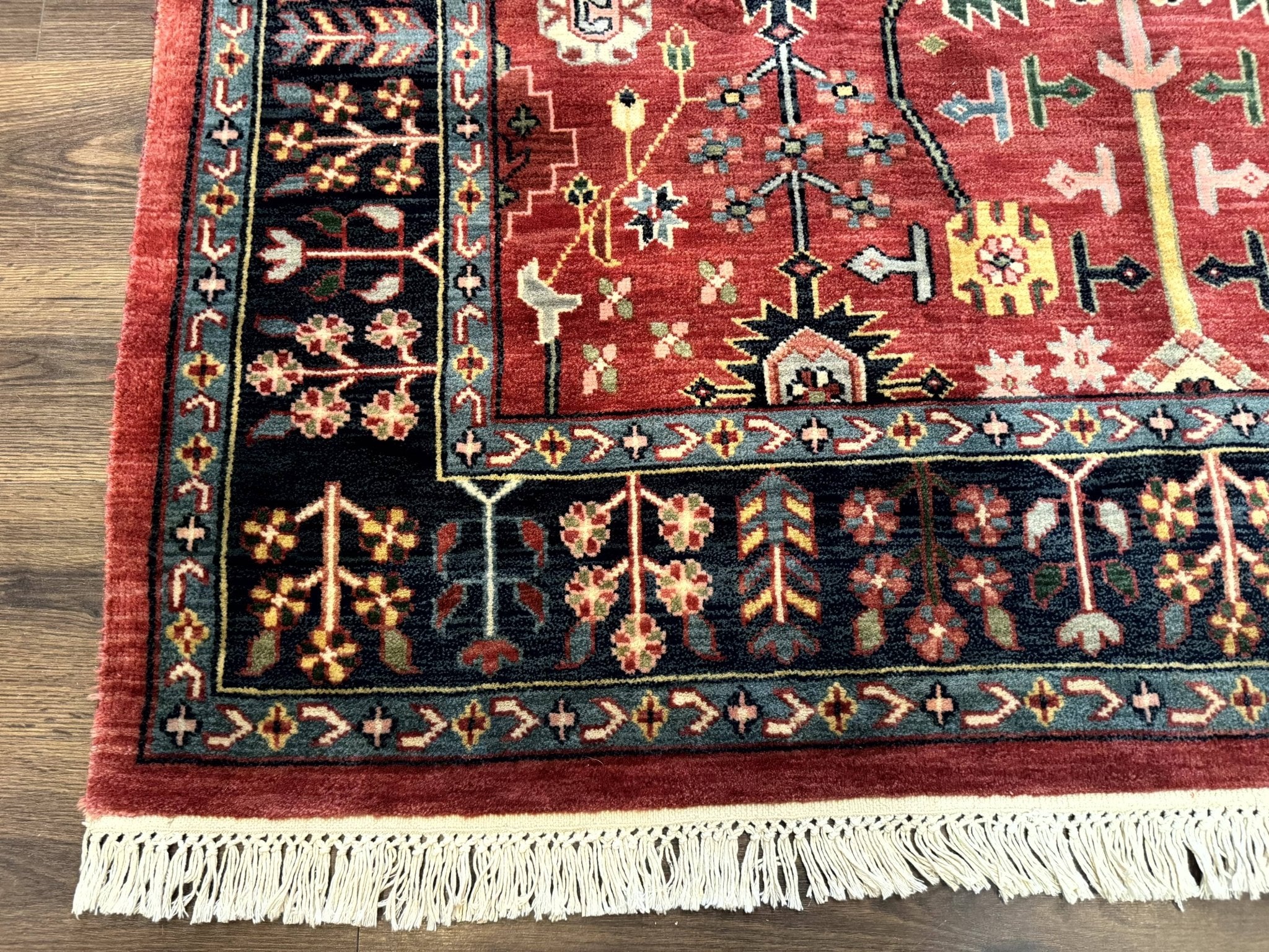 Indo Persian Heriz Serapi Rug 6x8, Rust Red and Navy Blue, Allover Pattern - Jewel RugsShopify CollectiveHUNTEDFOX - Indo Persian Heriz Serapi Rug 6x8, Rust Red and Navy Blue, Allover Pattern