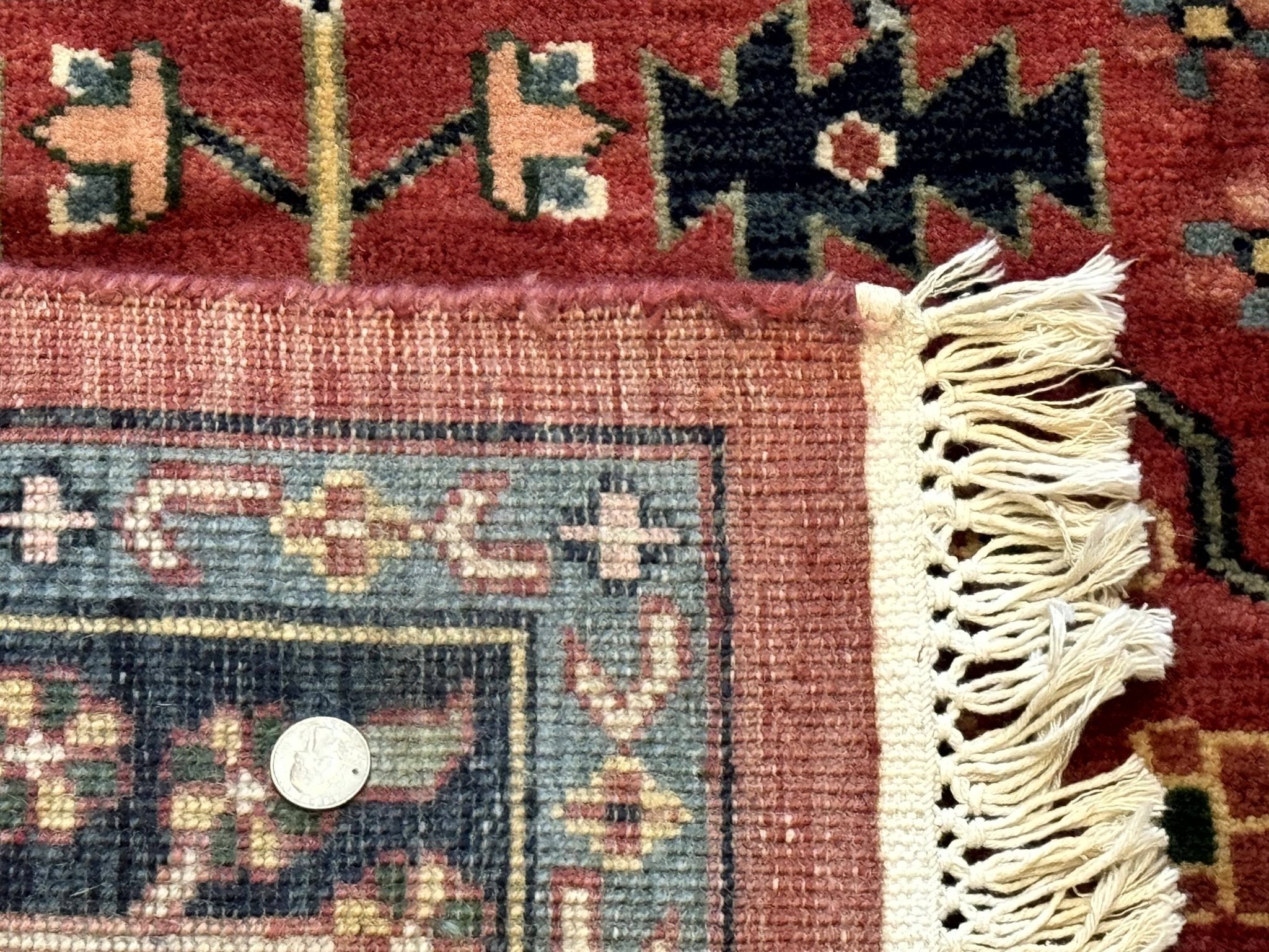 Indo Persian Heriz Serapi Rug 6x8, Rust Red and Navy Blue, Allover Pattern - Jewel RugsShopify CollectiveHUNTEDFOX - Indo Persian Heriz Serapi Rug 6x8, Rust Red and Navy Blue, Allover Pattern