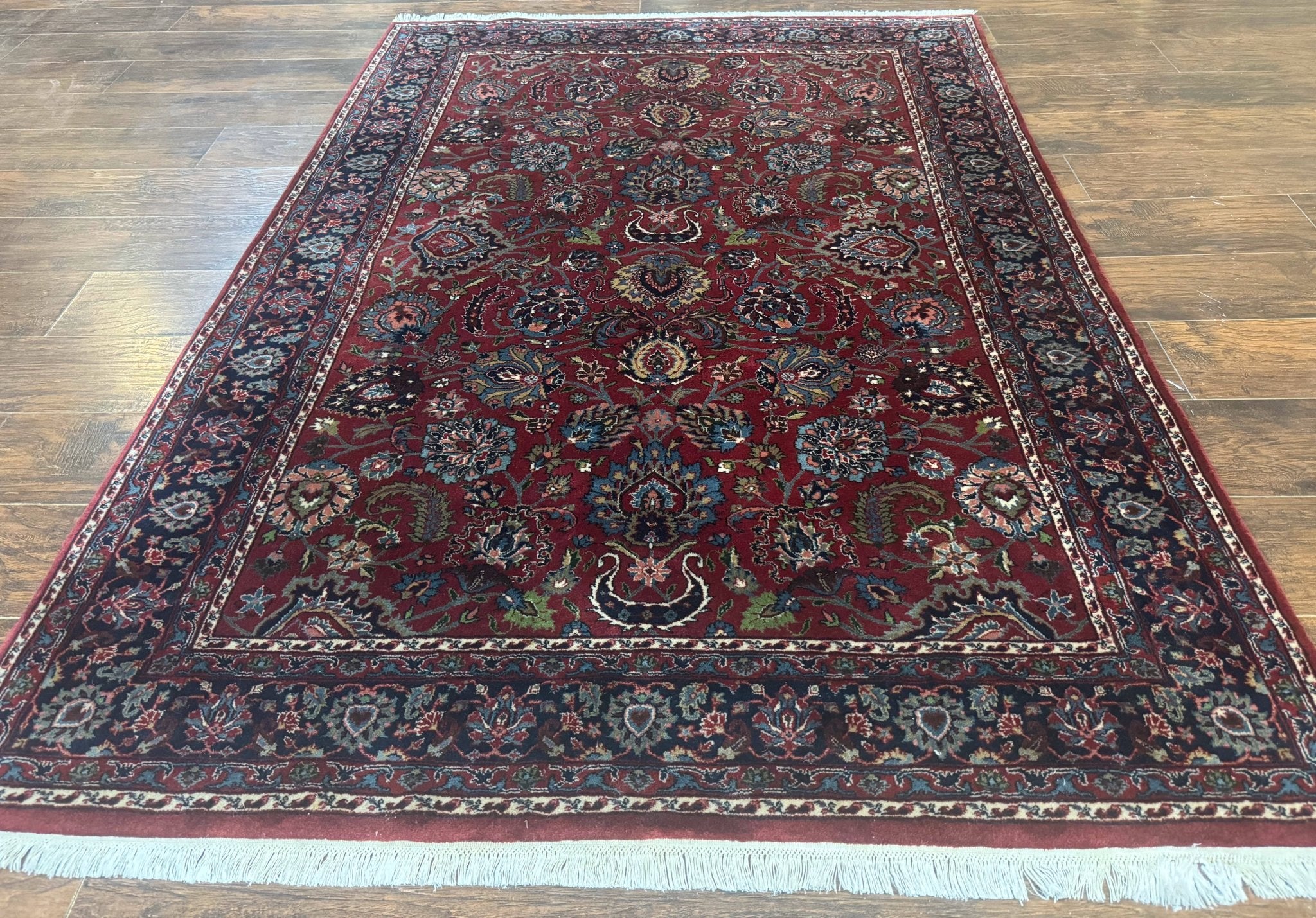 Indo Persian Rug 5x7, Vintage Traditional Floral Carpet, Burgundy and Navy Blue - Jewel RugsShopify CollectiveHUNTEDFOX - Indo Persian Rug 5x7, Vintage Traditional Floral Carpet, Burgundy and Navy Blue