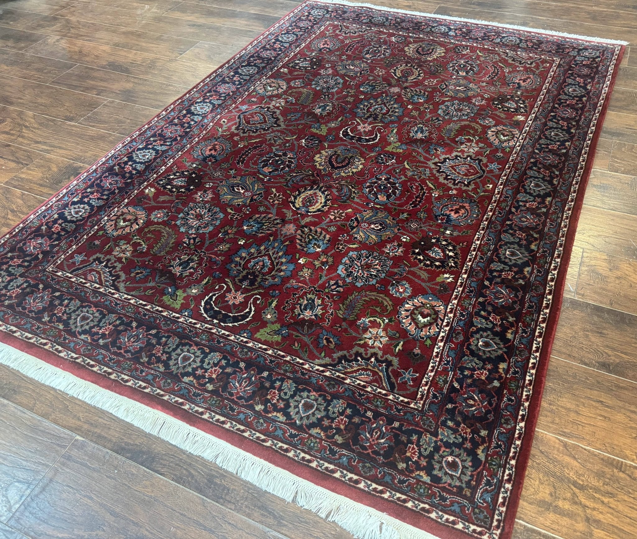 Indo Persian Rug 5x7, Vintage Traditional Floral Carpet, Burgundy and Navy Blue - Jewel RugsShopify CollectiveHUNTEDFOX - Indo Persian Rug 5x7, Vintage Traditional Floral Carpet, Burgundy and Navy Blue