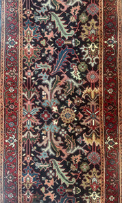 Indo Persian Runner Rug 2.7 x 13, Navy Blue and Red, Allover Floral, Wool, 13ft Runner - Jewel RugsShopify CollectiveHUNTEDFOX - Indo Persian Runner Rug 2.7 x 13, Navy Blue and Red, Allover Floral, Wool, 13ft Runner