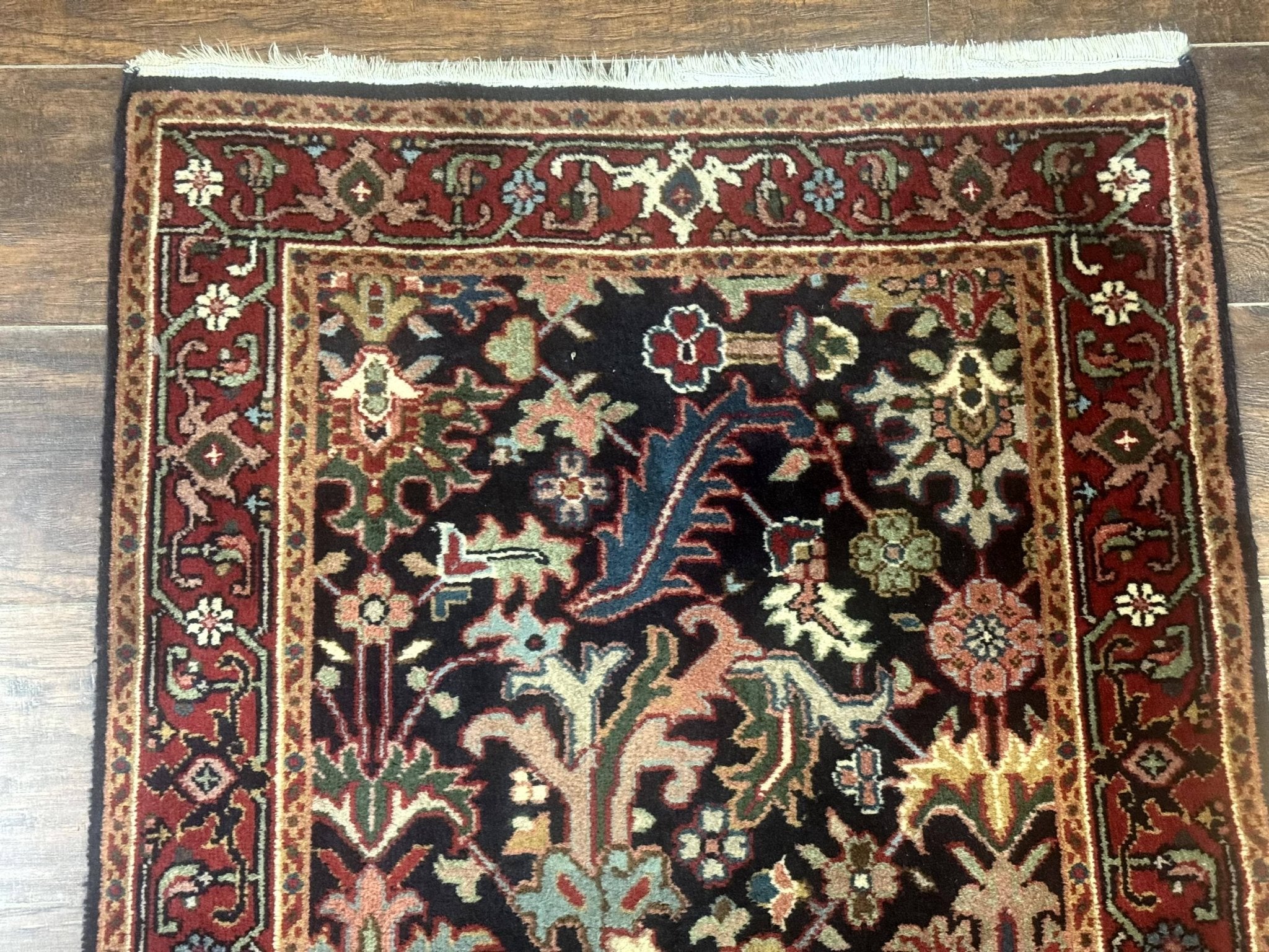 Indo Persian Runner Rug 2.7 x 13, Navy Blue and Red, Allover Floral, Wool, 13ft Runner - Jewel RugsShopify CollectiveHUNTEDFOX - Indo Persian Runner Rug 2.7 x 13, Navy Blue and Red, Allover Floral, Wool, 13ft Runner