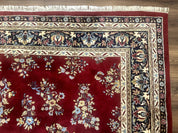 Indo Persian Sarouk Rug 10x14, Large Red and Navy Blue Carpet, Traditional Floral Wool Rug - Jewel RugsShopify CollectiveHUNTEDFOX - Indo Persian Sarouk Rug 10x14, Large Red and Navy Blue Carpet, Traditional Floral Wool Rug