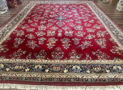 Indo Persian Sarouk Rug 10x14, Large Red and Navy Blue Carpet, Traditional Floral Wool Rug - Jewel RugsShopify CollectiveHUNTEDFOX - Indo Persian Sarouk Rug 10x14, Large Red and Navy Blue Carpet, Traditional Floral Wool Rug