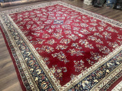 Indo Persian Sarouk Rug 10x14, Large Red and Navy Blue Carpet, Traditional Floral Wool Rug - Jewel RugsShopify CollectiveHUNTEDFOX - Indo Persian Sarouk Rug 10x14, Large Red and Navy Blue Carpet, Traditional Floral Wool Rug