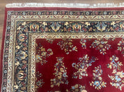 Indo Persian Sarouk Rug 10x14, Large Red and Navy Blue Carpet, Traditional Floral Wool Rug - Jewel RugsShopify CollectiveHUNTEDFOX - Indo Persian Sarouk Rug 10x14, Large Red and Navy Blue Carpet, Traditional Floral Wool Rug