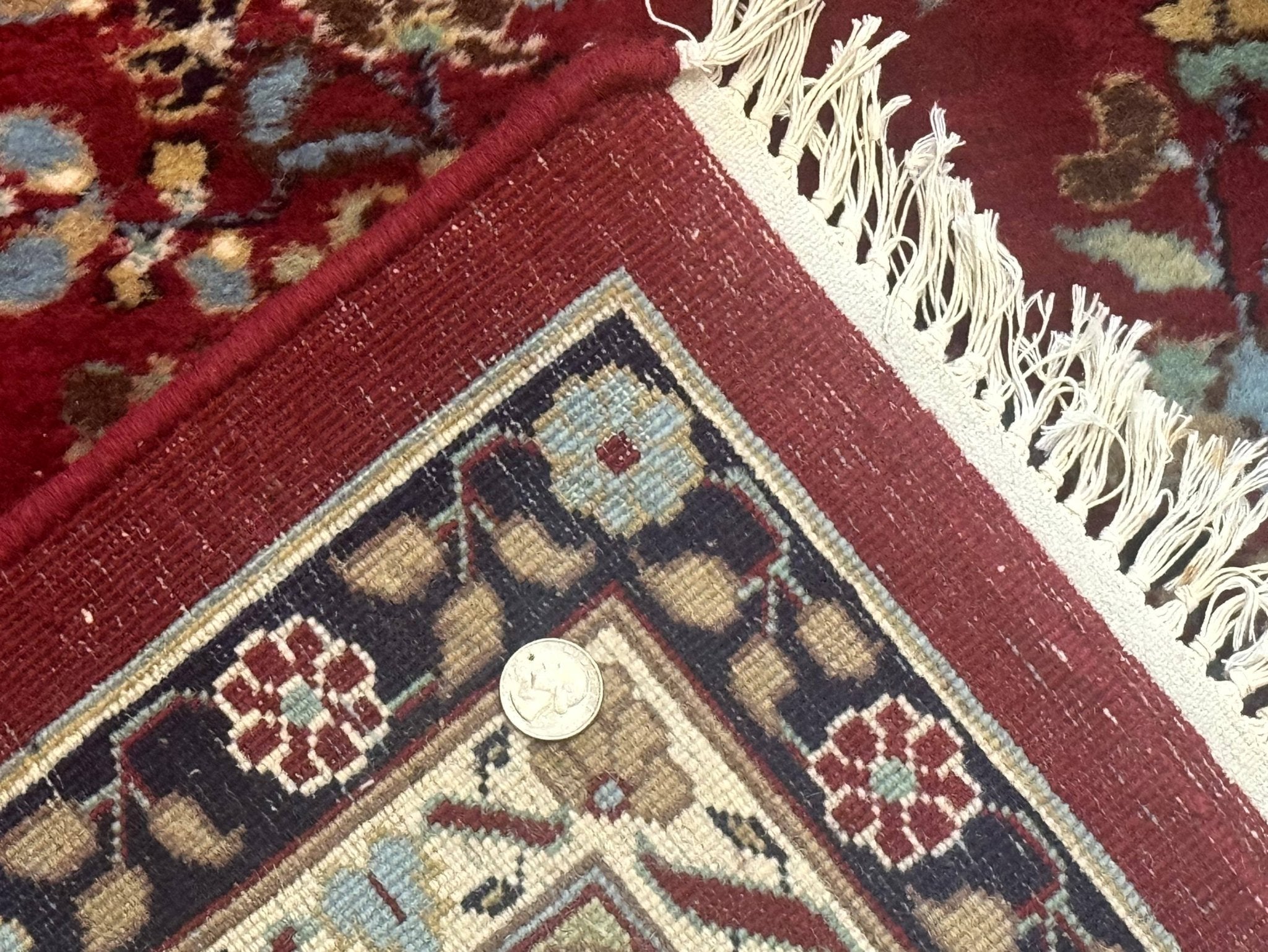 Indo Persian Sarouk Rug 10x14, Large Red and Navy Blue Carpet, Traditional Floral Wool Rug - Jewel RugsShopify CollectiveHUNTEDFOX - Indo Persian Sarouk Rug 10x14, Large Red and Navy Blue Carpet, Traditional Floral Wool Rug