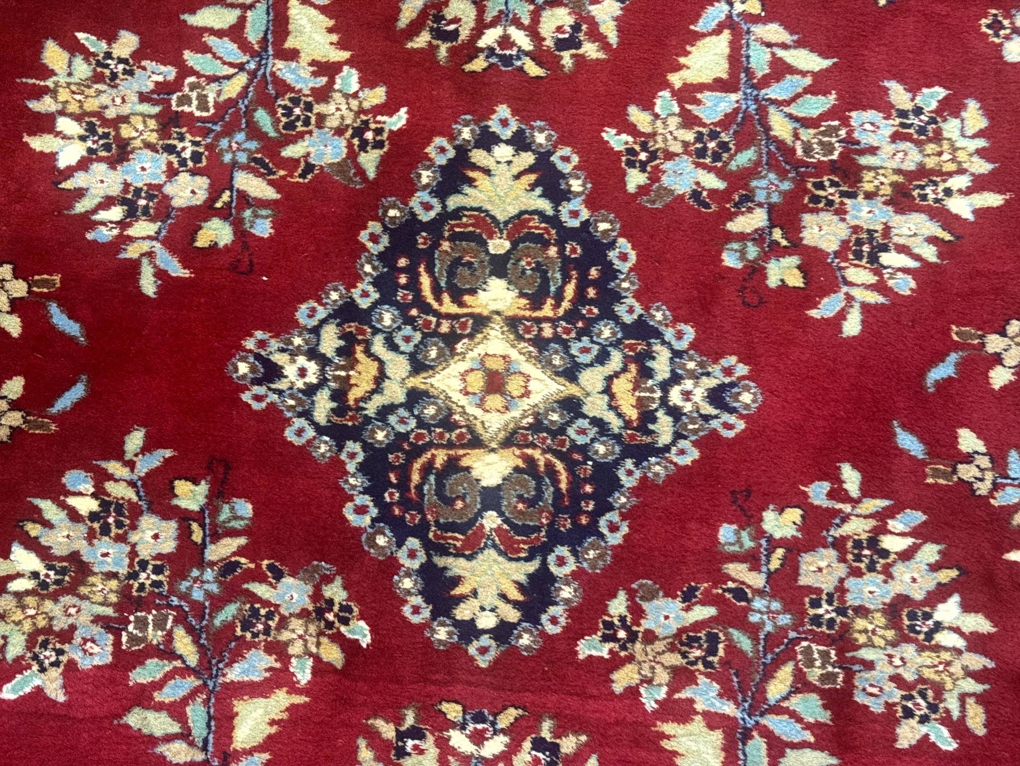 Indo Persian Sarouk Rug 10x14, Large Red and Navy Blue Carpet, Traditional Floral Wool Rug - Jewel RugsShopify CollectiveHUNTEDFOX - Indo Persian Sarouk Rug 10x14, Large Red and Navy Blue Carpet, Traditional Floral Wool Rug