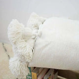 Handwoven Moroccan Wool Bed Coverlet with Pom Poms