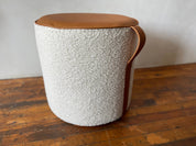 Ivory Boucle and Leather Round Ottoman Pouf - HUNTEDFOX