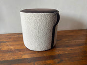 Ivory Boucle and Leather Round Ottoman Pouf - HUNTEDFOX