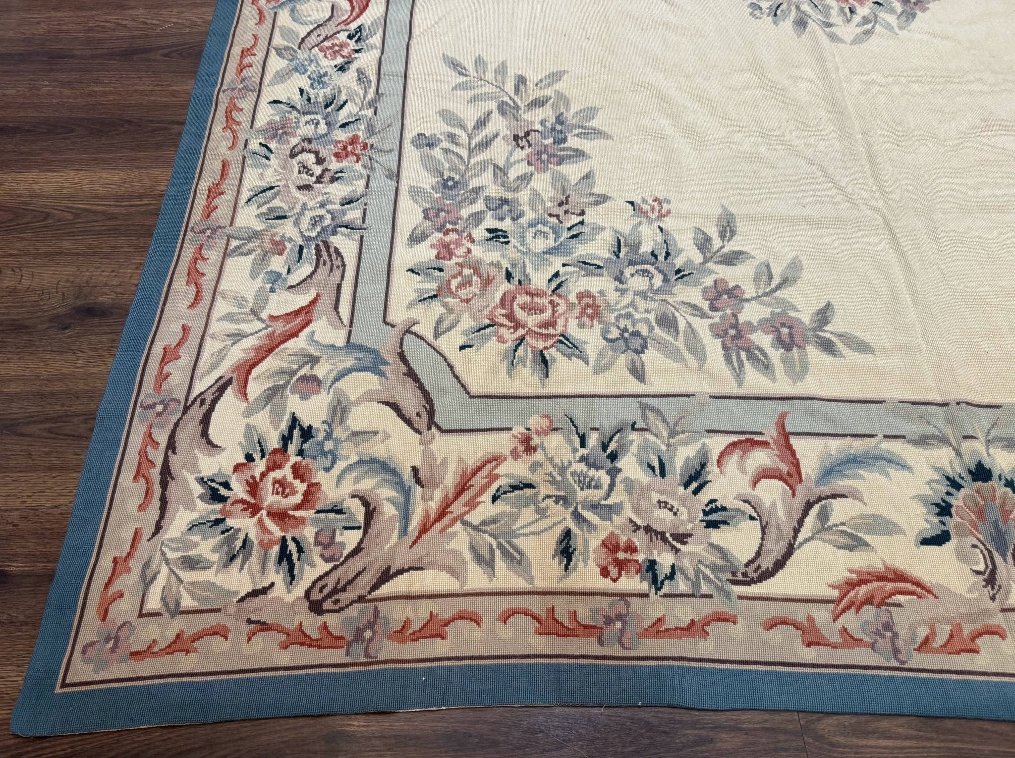 Ivory Needlepoint Rug 8x10, Wool Handmade Carpet - Jewel RugsShopify CollectiveHUNTEDFOX - Ivory Needlepoint Rug 8x10, Wool Handmade Carpet