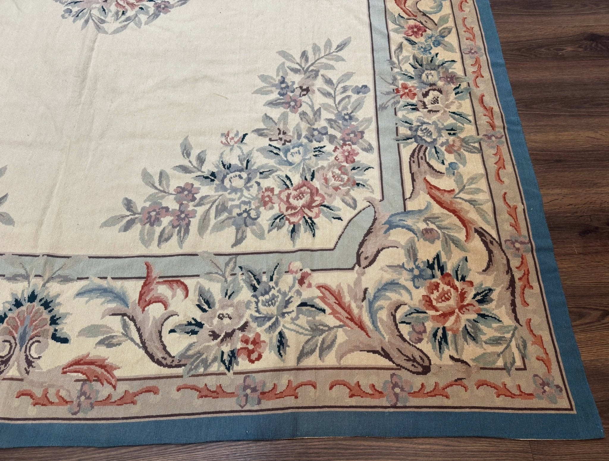 Ivory Needlepoint Rug 8x10, Wool Handmade Carpet - Jewel RugsShopify CollectiveHUNTEDFOX - Ivory Needlepoint Rug 8x10, Wool Handmade Carpet